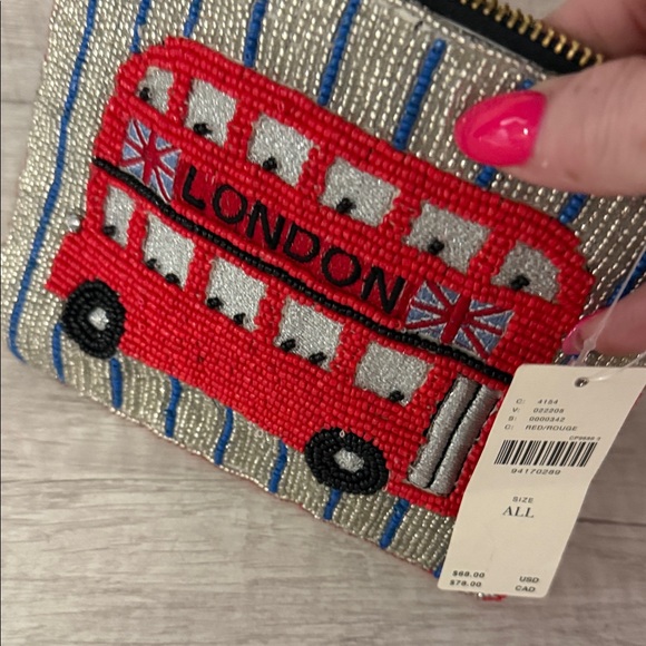 Anthropologie Red and Silver Beaded London Bus Pouch NWT - Picture 4 of 4